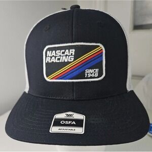 NASCAR ONE SIZE FITS ALL ADJUSTABLE SNAP BACK BLACK And WHITECAP OFFICIAL NASCAR